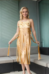 Women Latex Dress Semi Transparent Metallic Fringe