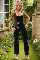 Women Latex Tops Sleeveless Color Blocked