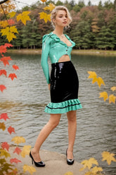 Waterfront Waitress Womens Latex Skirt Ruffled Hem