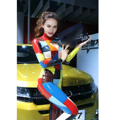Women Latex Catsuits Colorful Candy with Geometric Design