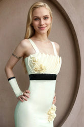 Women Latex Dress Garden Muse Floral Appliqu¨¦ White