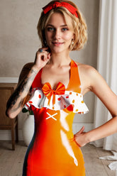 Women Latex Dress Polka Dot Ruffles