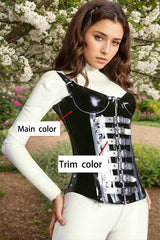 Women Latex Corsets Serpentine Strap Design Black