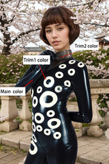 Women Polo Back Zipper black Latex Catsuits