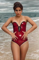 Women Latex Bodysuits Sweetfully Strapless Swimsuit