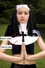 Women Latex Headdress Black Nun Habit Cross
