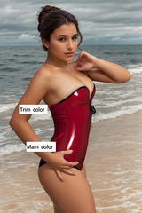 Women Latex Bodysuits Sweetfully Strapless Swimsuit