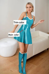 Womens Ruffled Knee High Latex Socks