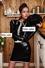 Women Black Latex Tops Retro Punk