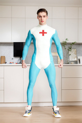Men Latex Catsuits Blue White Hospital Nurse cosplay