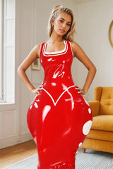Women Red Latex Dress Ladybug Loona Inflatable Gown