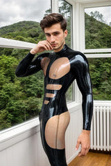 Man Latex Catsuits Transparent Panel Two Tones