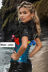 Women Latex Corsets Metallic Blue Underbust