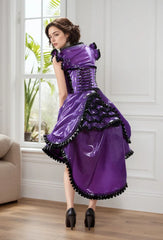 Women Latex Dress Vibrant Purple Black Lace