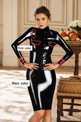 Dom Maiden Women Black Latex Dress Uniform cosplay