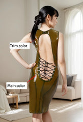 Women Latex Dress Transparent Smoky Laced