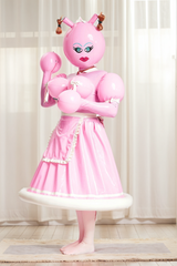 Women Latex Dresses Pink Cartoon Inflatable Maid