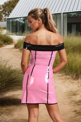 Women Latex Set Pink Off Shoulder Two Piece