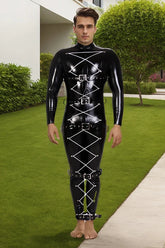 Man Latex Catsuits Zig Zag Ties Bondage