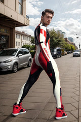 Men Latex Catsuits Motogp Biker Front Zip Racing