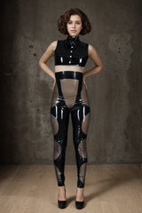 Womens Transparent Panel Latex Leggings