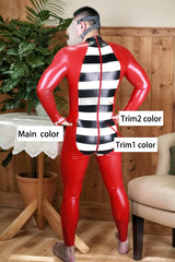Man Latex Catsuits Three Tone Cellmate Back Zipper