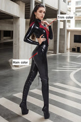 Women Latex Catsuits Military Red The Miley Cosplay