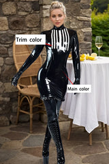 Women Latex Dresses Black and White Set