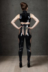 Womens Transparent Panel Latex Leggings