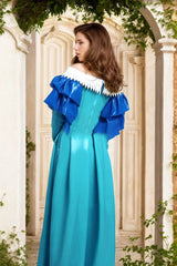 Women Latex Dress Rapunzel Blue Ruffle Hem