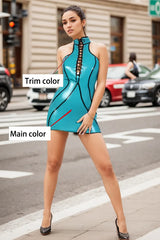 Women Light Blue Latex Mini Dress