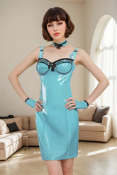 Women Latex Dress Bow Adjustable Shoulder Straps