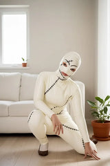 Women Latex Catsuits Stitched Integrated Hood