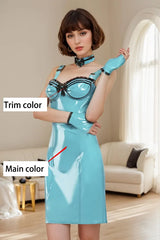 Women Latex Dress Bow Adjustable Shoulder Straps