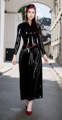 Women Black Hooded Latex Maxi Dresses