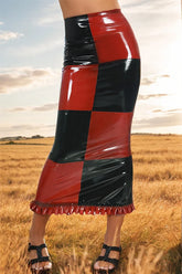 Checkered N Chic Womens Latex Skirt Red Black