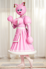 Women Latex Dresses Pink Cartoon Inflatable Maid