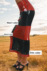 Checkered N Chic Womens Latex Skirt Red Black