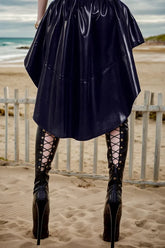 Women Asymmetrical Black Latex Skirts Ruffled Hem