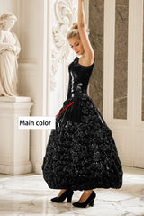 Women Latex Dress Black Rose Ball Gown