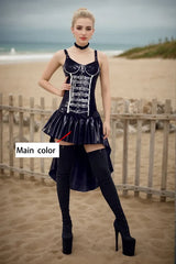Women Asymmetrical Black Latex Skirts Ruffled Hem