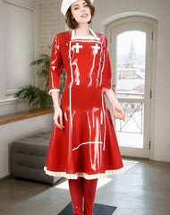 Women Red Latex Nurse Dress Hospital cosplay