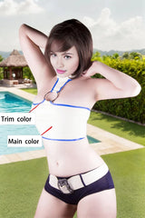 Women White Latex Tops Blue Trim