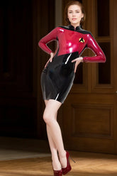 Women Latex Mini Dress Starfleet Black and Red