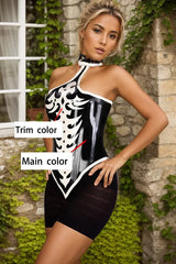 Women Latex Corsets Tribal Halter Dance Skeleton Design
