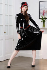 Women Black Latex Dress Long Sleeve