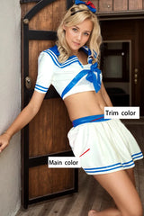 Cheerleader Womens Latex Skirt Pleated with Blue Trim