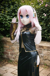 Womens Latex Maxi Skirt Open Split Gold Trim