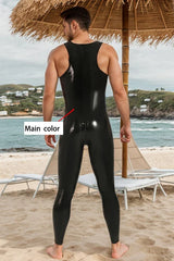 Man Latex Catsuits Muscle Singlet Front Zipper