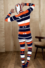 Man Latex Catsuits Candystripe Hooded With Feet
